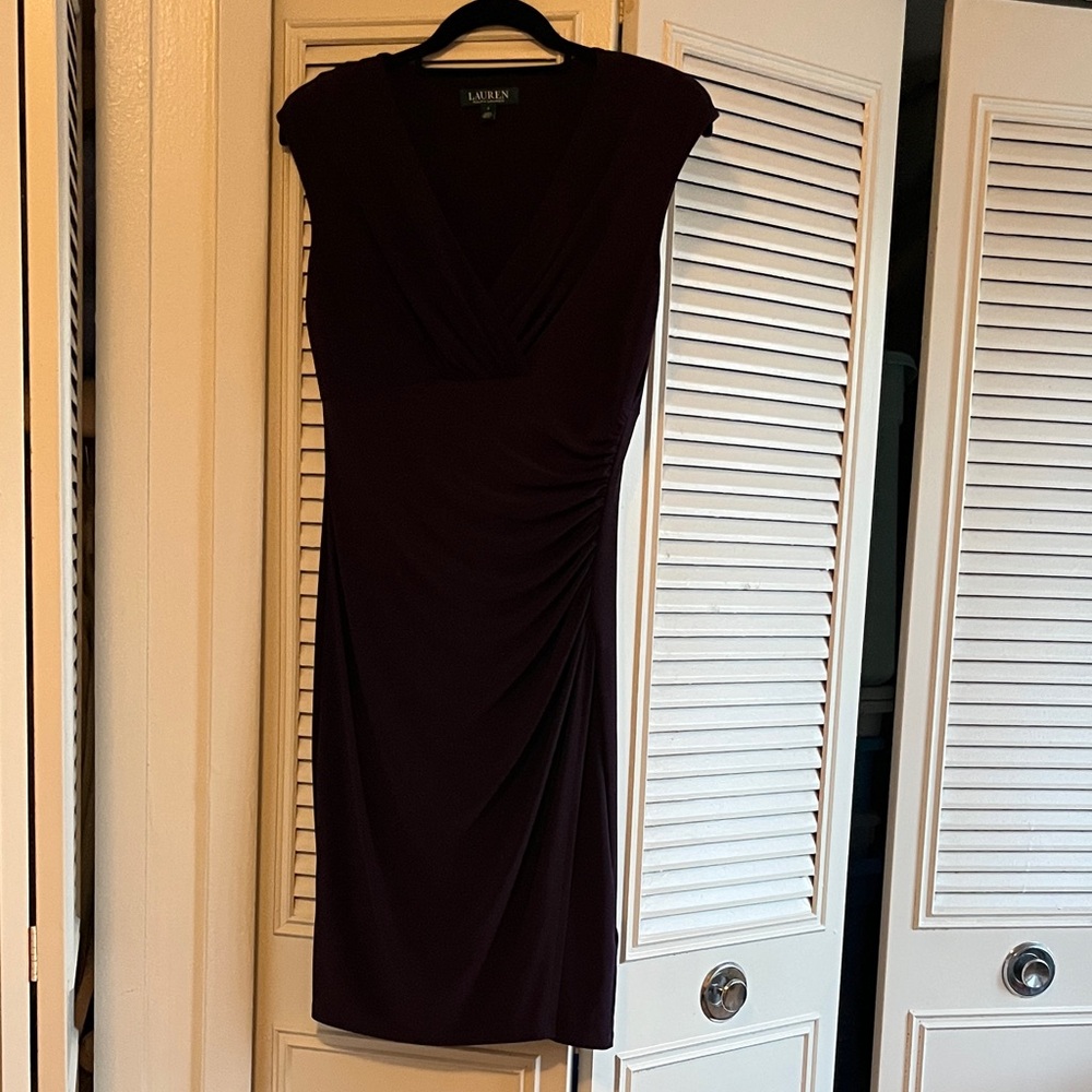 Dark Purple Draped Women's Dress - Picture 8 of 8